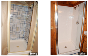 A before and after picture of the shower.