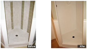 A before and after picture of the shower.