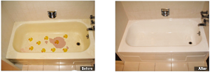 A before and after picture of the bathtub.