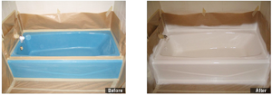 A before and after picture of the bathtub.