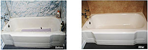 A before and after picture of the bathtub.