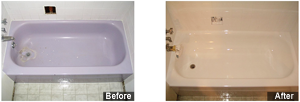 A before and after picture of the bathtub.