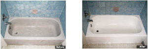 A before and after picture of the bathtub.