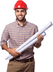 A man holding two rolls of paper.